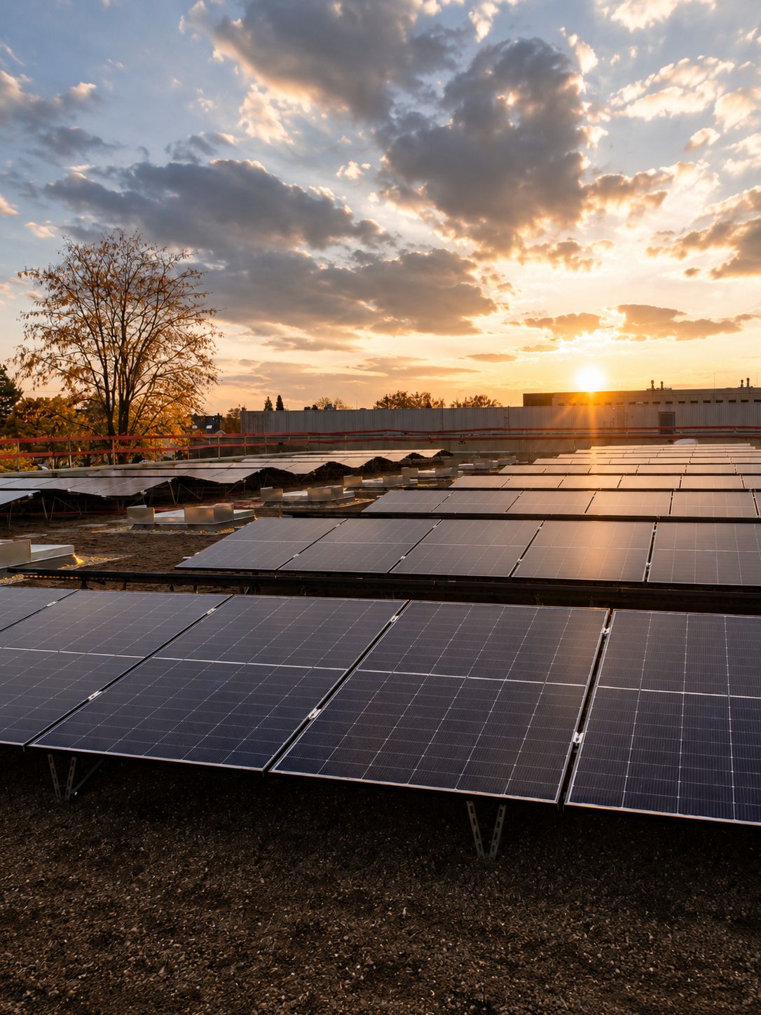Photovoltaik Solaranlage bei Sonnenuntergang